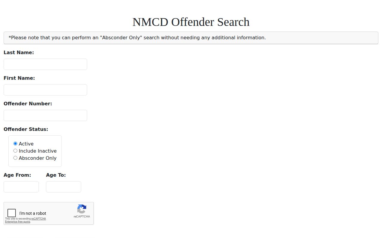 Roosevelt County parole and probation NMCD search status options