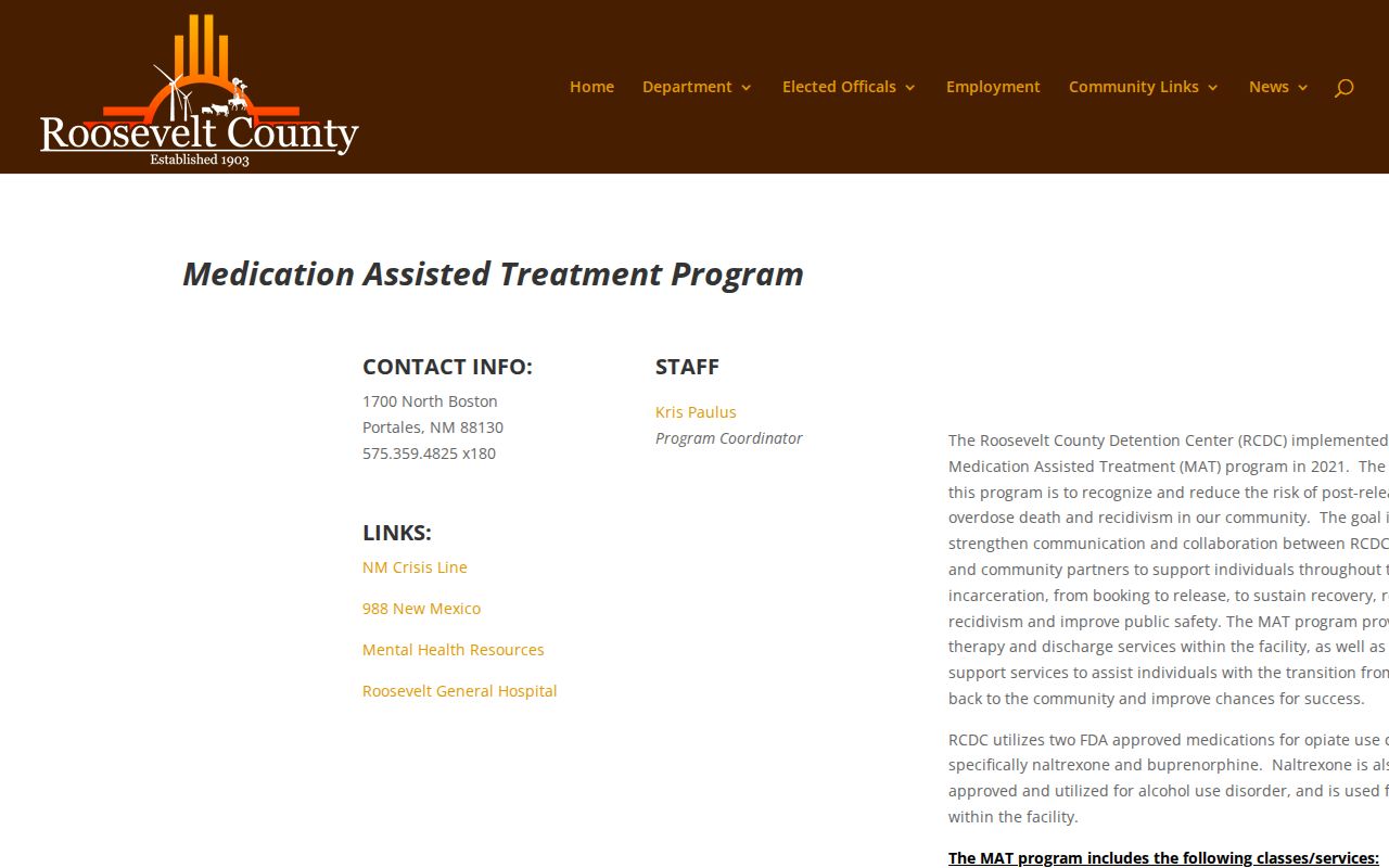 Roosevelt County release reentry and discharge services program page