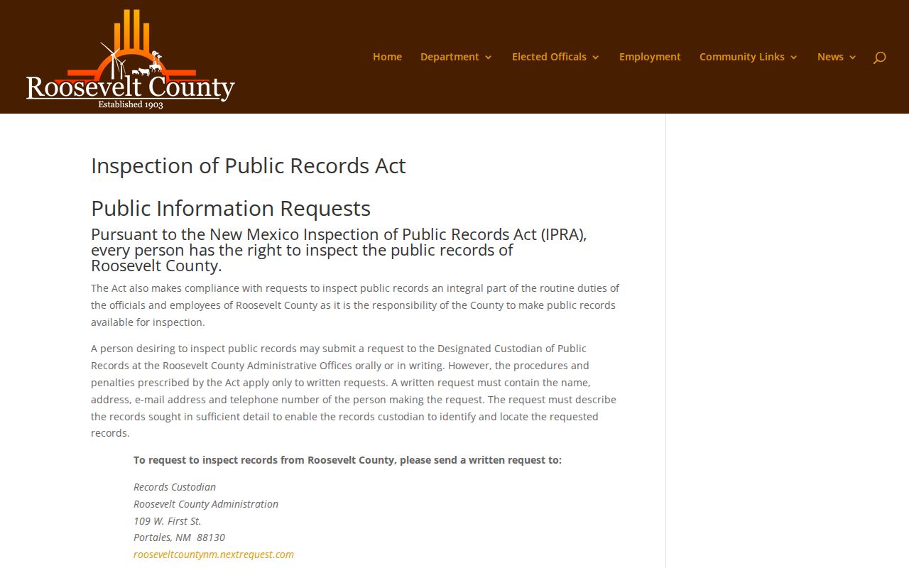 Roosevelt County release record request rules and deadlines